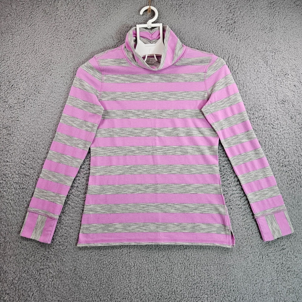 T By Talbots Top Sweater Women Sz P Petite Mock‎ Neck Pink Gray Striped